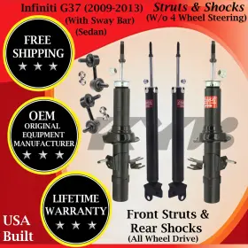 340011 Kyb Oem Front Struts With Sway Bar And Rear Shocks For 2009-2013 Infiniti G37 4x4