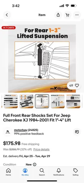 63z9un Maxpeedingrods Nitrogen Shocks For Jeep Cherokee Xj 1984-2001 Fit 1-3 Inch Front And 1-4 Rear Lift