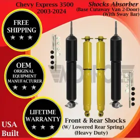 34530-34531 Monroe Oem Front With Sway Bar And Rear Shock For 2003-2024 Chevy Express 3500 Hd