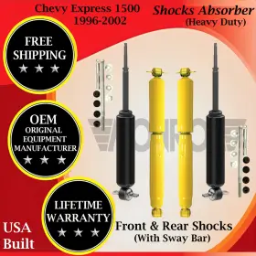 34983-34762 Monroe Oem Front With Sway Bar And Rear Shocks For 1996-2002 Chevy Express 1500 Hd