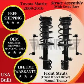372598 Monroe Oem Front Struts With Sway Bar For 2009-2010 Toyota Matrix 2wd Lifetime W