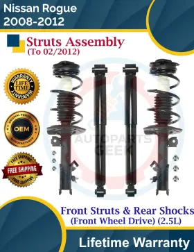 814252 Prt Front Struts And Rear Shocks For 2008-2012 Nissan Rouge 2wd To 2/2012 9yr Warranty